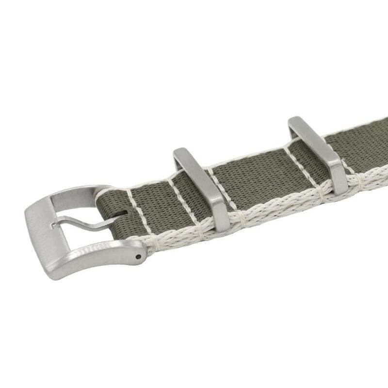 Eco-Friendly Nylon Military Watch Strap -  Color Dark Green White Borders - Recycled NATO straps- Milano Straps