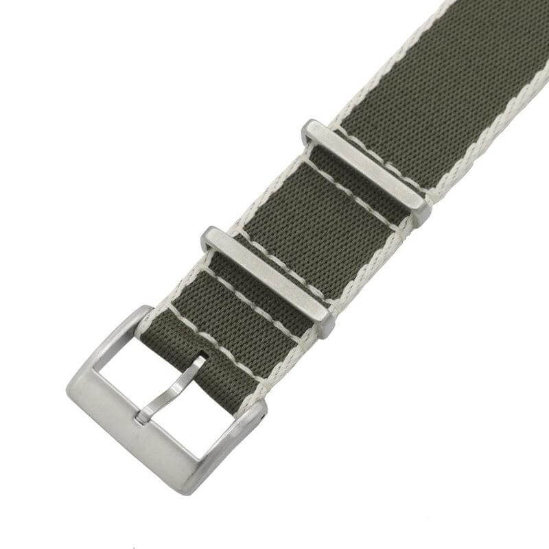 Eco-Friendly Nylon Military Watch Strap -  Color Dark Green White Borders - Recycled NATO straps- Milano Straps