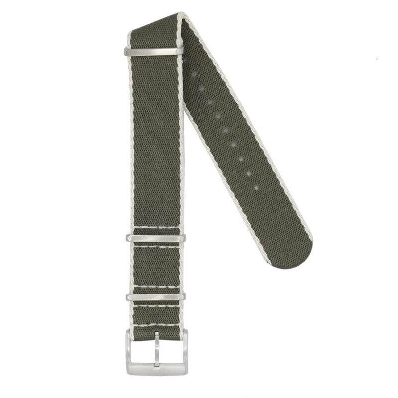 Eco-Friendly Nylon Military Watch Strap -  Color Dark Green White Borders - Recycled NATO straps- Milano Straps