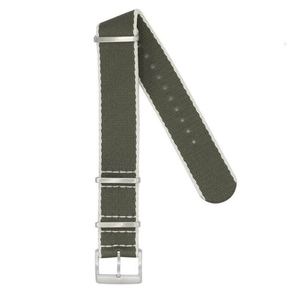 Cinturino NATO militare in nylon riciclato verde scuro con bordi bianchi 20mm — Milano Straps MS Lab