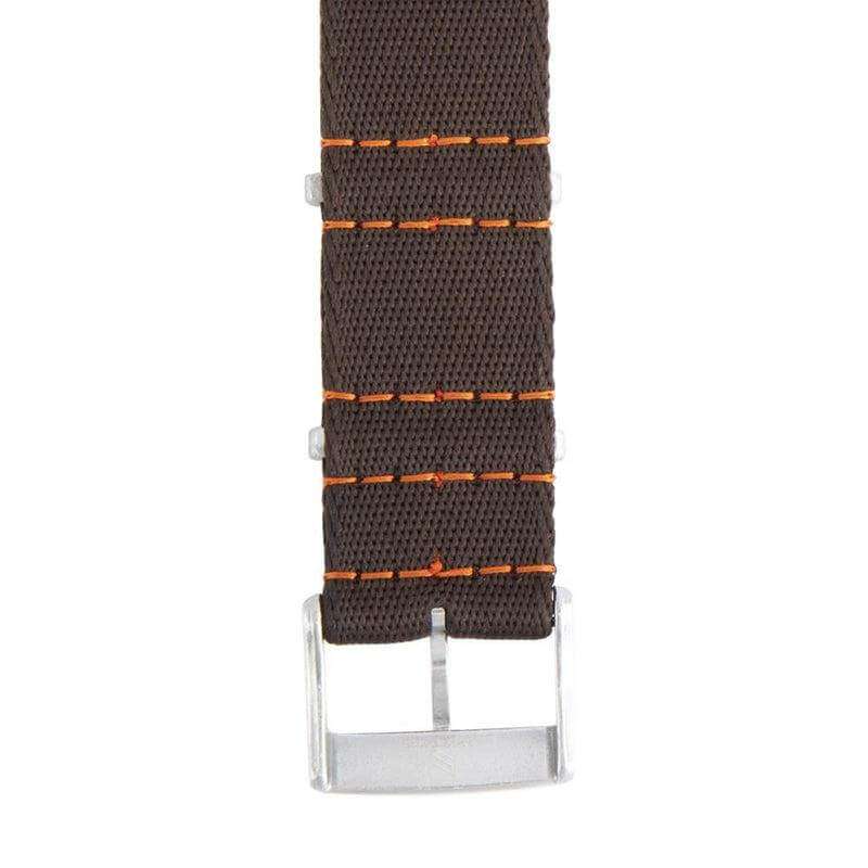 Eco-Friendly Nylon Military Watch Strap -  Dark Brown Orange Stitches - Recycled Military Watch Straps- Milano Straps