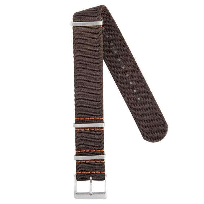 Eco-Friendly Nylon Military Watch Strap -  Dark Brown Orange Stitches - Recycled Military Watch Straps- Milano Straps