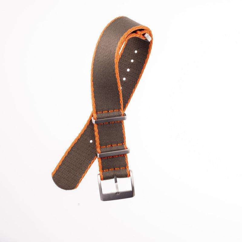 Eco-Friendly Nylon Military  Watch Strap -  Dark Green - Orange Borders - Recycled Military Watch Straps- Milano Straps