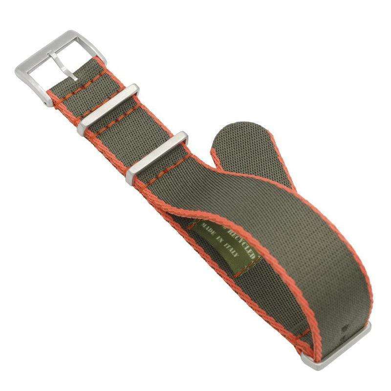 Eco-Friendly  Nylon Military  Watch Strap -  Dark Green Orange Borders - Green - Recycled NATO straps- Milano Straps