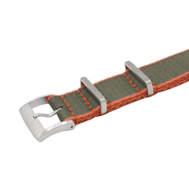 Eco-Friendly  Nylon Military  Watch Strap -  Dark Green Orange Borders - Green - Recycled NATO straps- Milano Straps