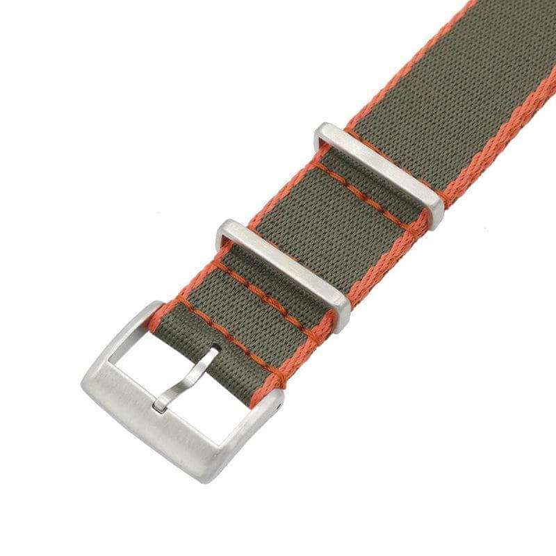 Eco-Friendly  Nylon Military  Watch Strap -  Dark Green Orange Borders - Green - Recycled NATO straps- Milano Straps