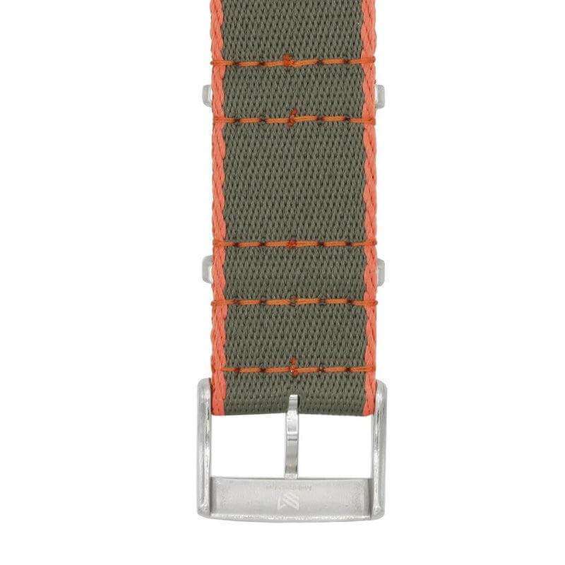 Eco-Friendly  Nylon Military  Watch Strap -  Dark Green Orange Borders - Green - Recycled NATO straps- Milano Straps