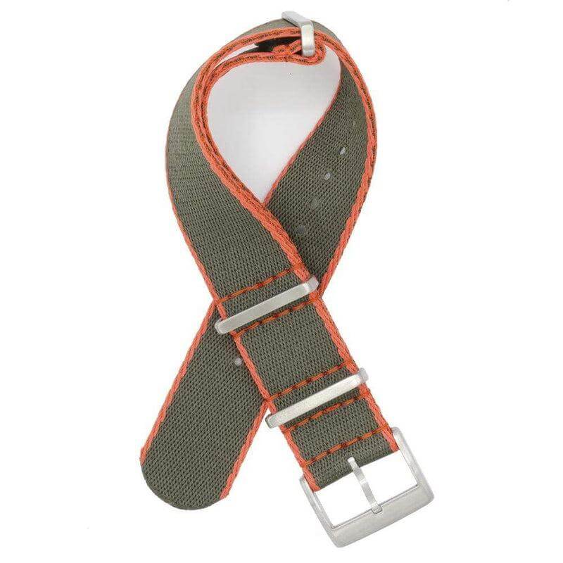 Eco-Friendly  Nylon Military  Watch Strap -  Dark Green Orange Borders - Green - Recycled NATO straps- Milano Straps