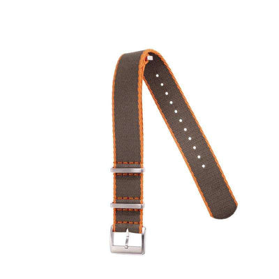 Cinturino militare nylon riciclato verde scuro bordi arancio 20-22mm Made in Italy — Milano Straps