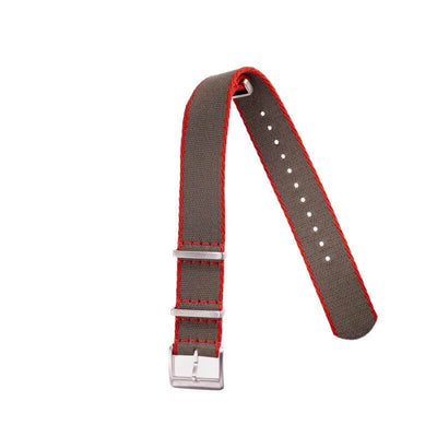 Cinturino militare nylon riciclato verde scuro bordi rossi 20-22mm Made in Italy — Milano Straps