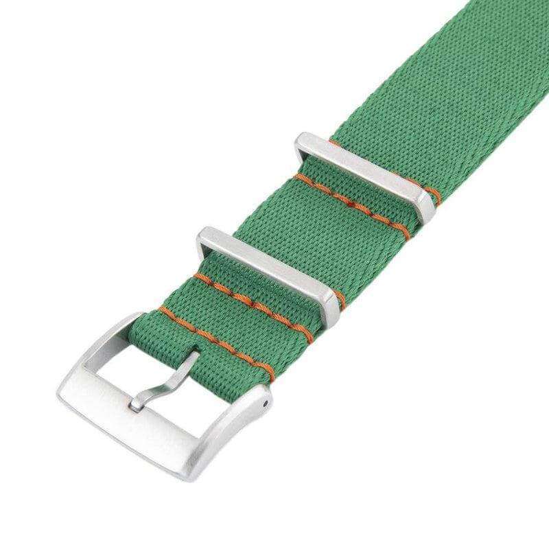 Eco-Friendly Nylon Military Watch Strap -  Green Orange Stitches - Recycled NATO straps- Milano Straps