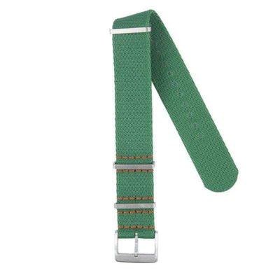 Cinturino militare nylon riciclato verde con cuciture arancio 20-22mm — Milano Straps