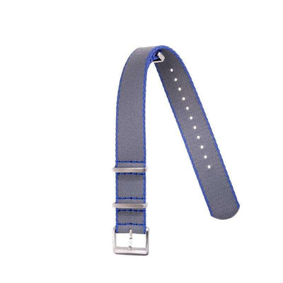 Cinturino militare in nylon riciclato grigio con bordi blu 20mm Made in Italy — Milano Straps