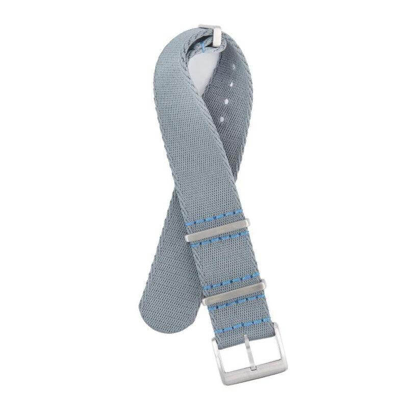Eco-Friendly Nylon Military Watch Strap -  Grey Light Blue Stitches - Recycled NATO straps- Milano Straps