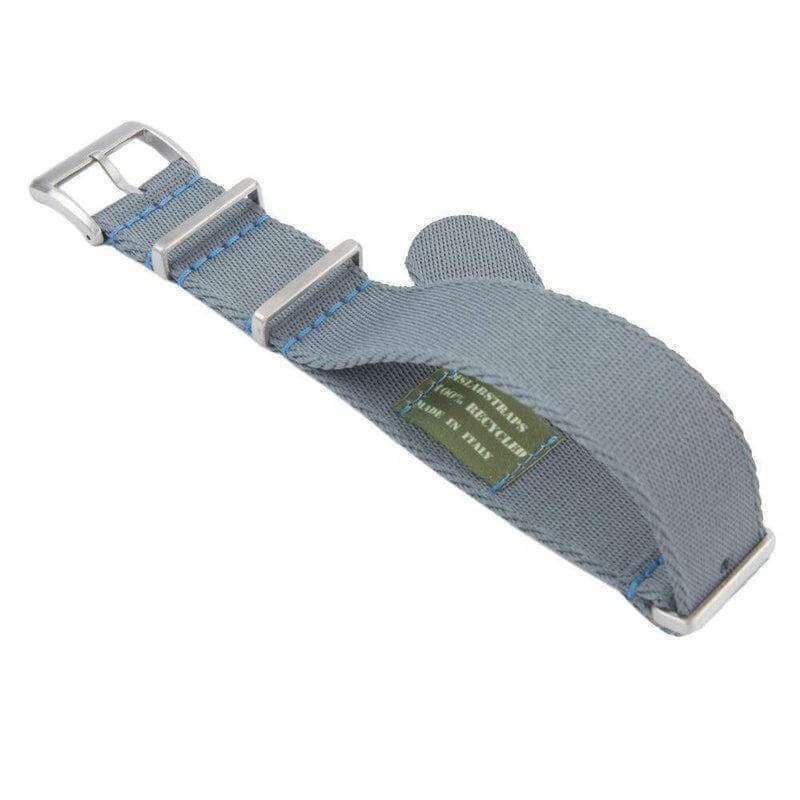 Eco-Friendly Nylon Military Watch Strap -  Grey Light Blue Stitches - Recycled NATO straps- Milano Straps