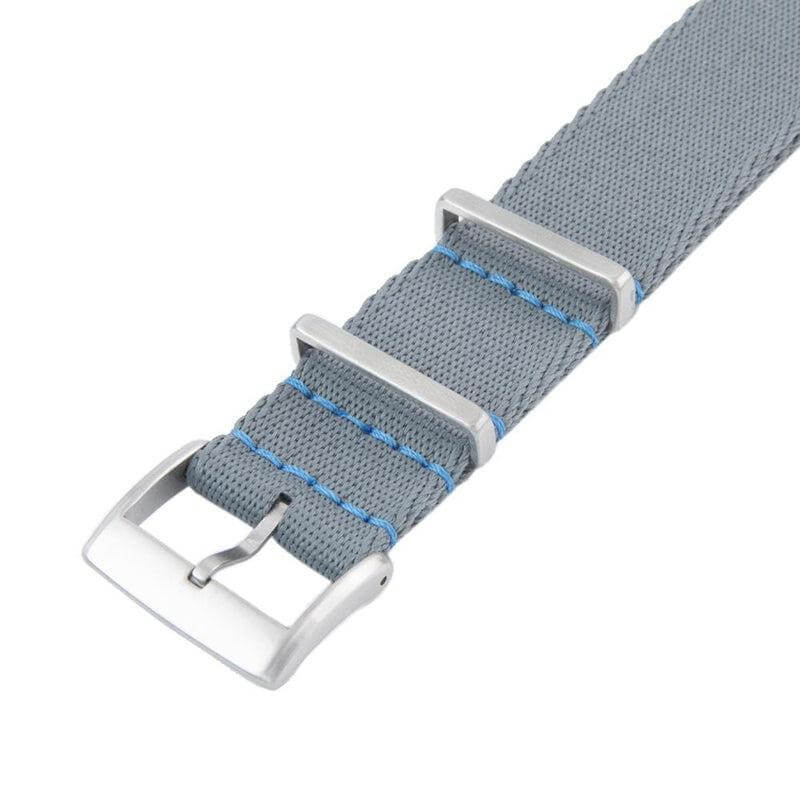 Eco-Friendly Nylon Military Watch Strap -  Grey Light Blue Stitches - Recycled NATO straps- Milano Straps