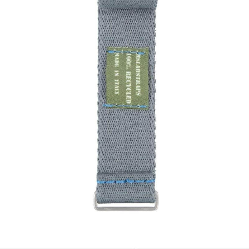 Eco-Friendly Nylon Military Watch Strap -  Grey Light Blue Stitches - Recycled NATO straps- Milano Straps