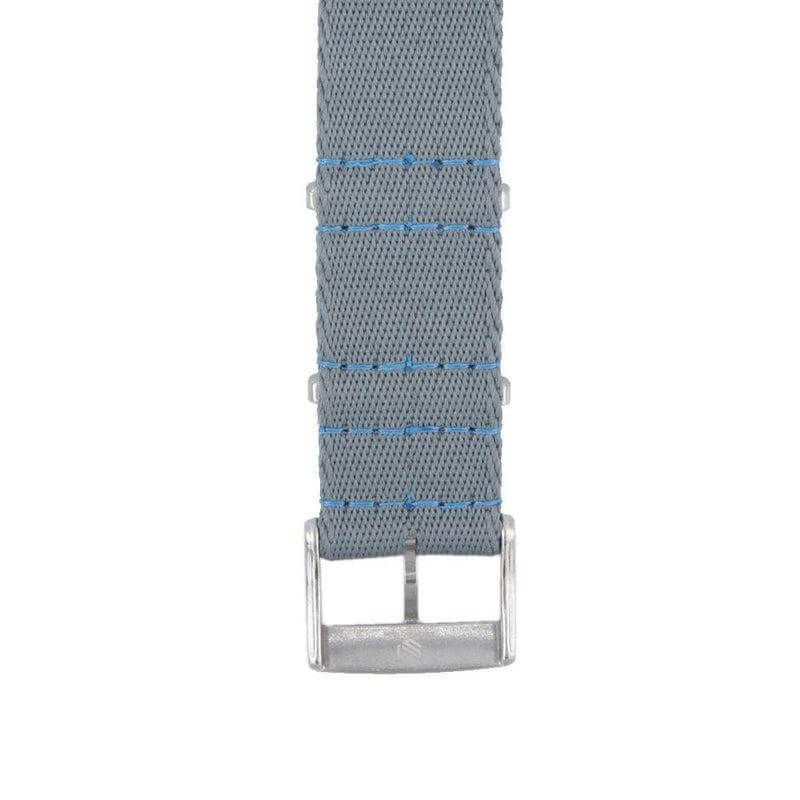 Eco-Friendly Nylon Military Watch Strap -  Grey Light Blue Stitches - Recycled NATO straps- Milano Straps