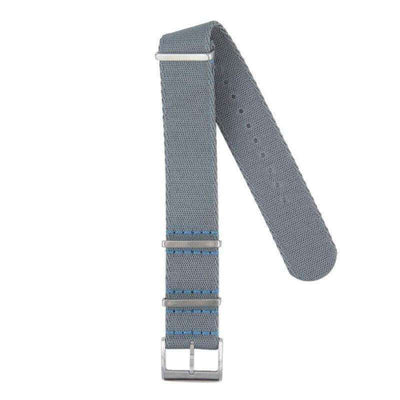 Cinturino nylon riciclato militare grigio con cuciture azzurre 20-22mm — Milano Straps