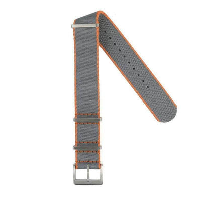 Cinturino NATO riciclato grigio con bordi arancioni 20-22mm Made in Italy — Milano Straps