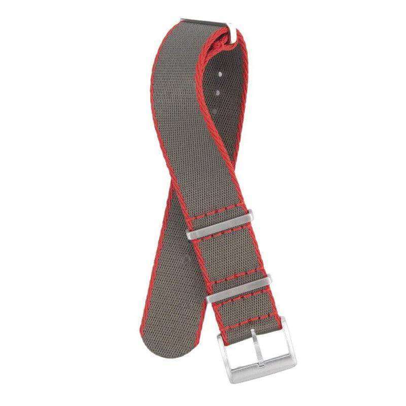Eco-Friendly Nylon Military Watch Strap -  Grey Red Border - Recycled NATO straps- Milano Straps