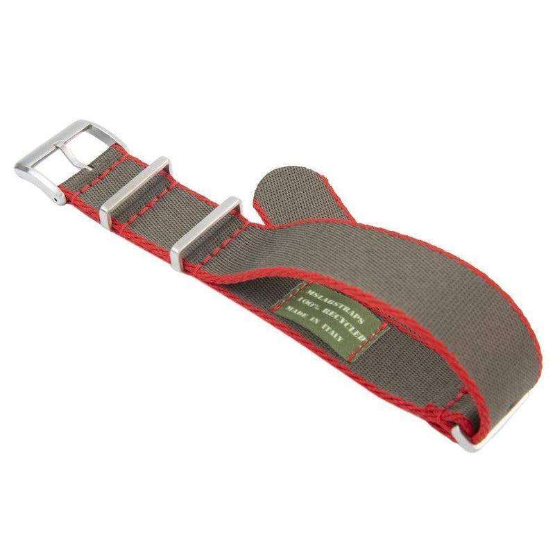 Eco-Friendly Nylon Military Watch Strap -  Grey Red Border - Recycled NATO straps- Milano Straps