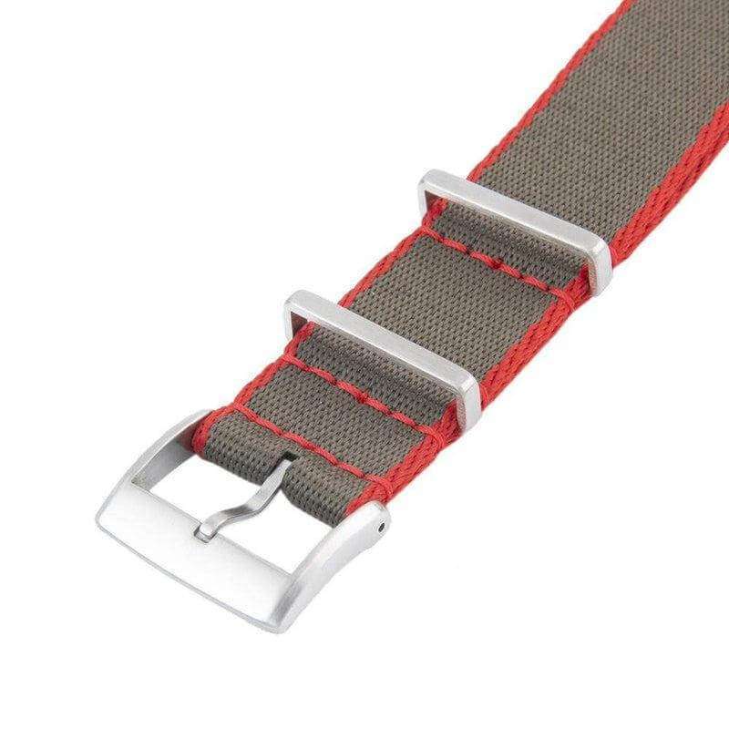 Eco-Friendly Nylon Military Watch Strap -  Grey Red Border - Recycled NATO straps- Milano Straps