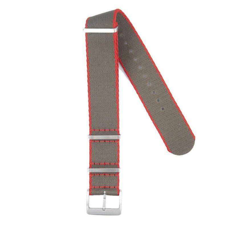 Eco-Friendly Nylon Military Watch Strap -  Grey Red Border - Recycled NATO straps- Milano Straps