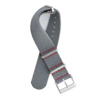 Eco-Friendly Nylon Military  Watch Strap -  Grey Red Stitches - Recycled NATO straps- Milano Straps