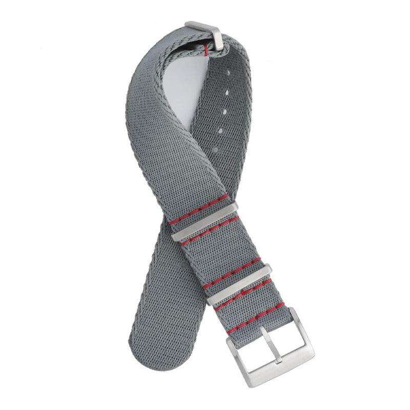 Eco-Friendly Nylon Military  Watch Strap -  Grey Red Stitches - Recycled NATO straps- Milano Straps