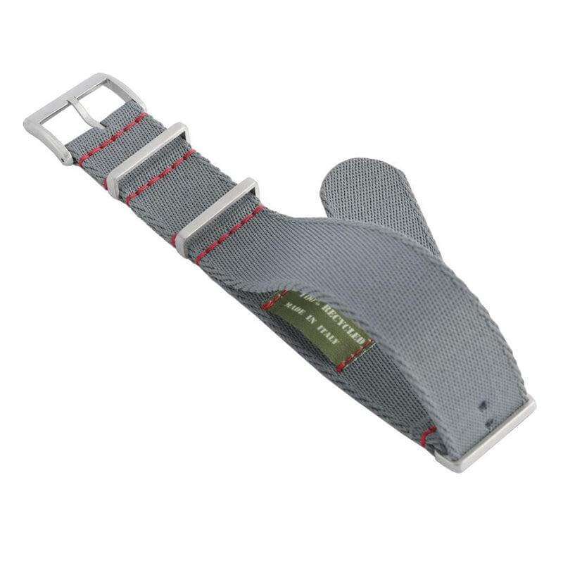 Eco-Friendly Nylon Military  Watch Strap -  Grey Red Stitches - Recycled NATO straps- Milano Straps