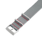 Eco-Friendly Nylon Military  Watch Strap -  Grey Red Stitches - Recycled NATO straps- Milano Straps