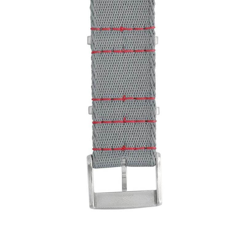 Eco-Friendly Nylon Military  Watch Strap -  Grey Red Stitches - Recycled NATO straps- Milano Straps
