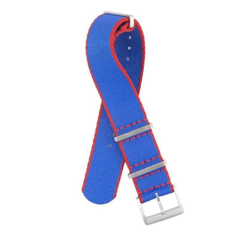 Eco-Friendly Nylon Military Watch Strap -  Royal Blue Red Borders - Recycled NATO straps- Milano Straps