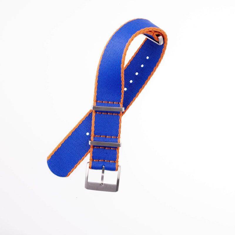 Eco-Friendly Nylon Military Watch Strap -  Royal Blue Orange Borders - Recycled Military Watch Straps- Milano Straps