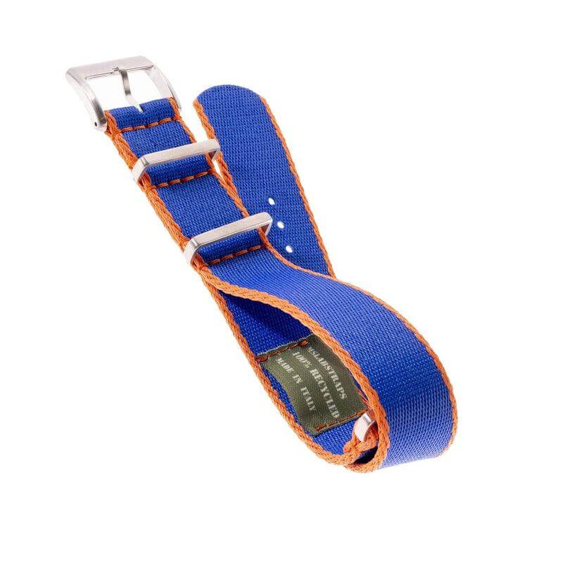 Eco-Friendly Nylon Military Watch Strap -  Royal Blue Orange Borders - Recycled Military Watch Straps- Milano Straps