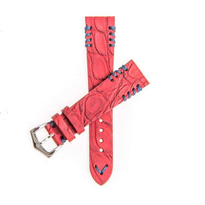 Cinturino coccodrillo gommato rosso 20mm con cuciture tribal blu — Milano Straps