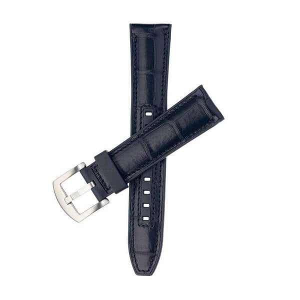 Cinturino alligatore autentico nero con fodera caucciù naturale 120/75mm — Milano Straps