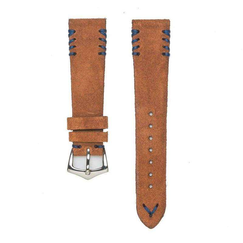 Rust Suede Watch Strap Tribal Blue stitches - Suede strap- Milano Straps