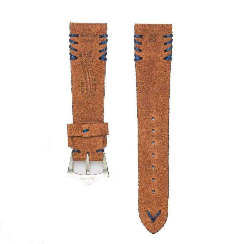 Rust Suede Watch Strap Tribal Blue stitches - Suede strap- Milano Straps