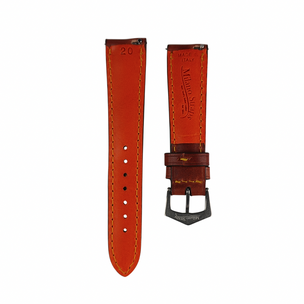 Cinturino vintage cognac con cucitura perimetrale patina
