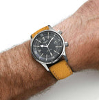 Yellow Hammered Calfskin Ecru Stitches Watch strap - Leather strap- Milano Straps