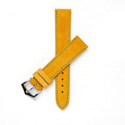 Correa de ante amarillo 18mm costuras verdes artesanal para dress watch y vintage — Milano Straps
