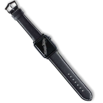 Cinturino Apple Watch in pelle saffiano nera con cuciture ecru 20mm — Milano Straps