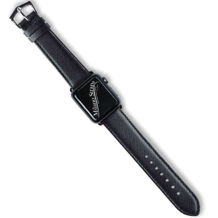 Cinturino Apple Watch in pelle saffiano nera 20-22mm cuciture ton sur ton Made in Italy — Milano Straps