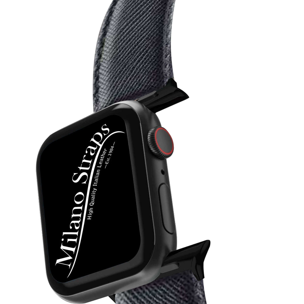 Cinturino Apple Watch in pelle saffiano nera 20-22mm cuciture ton sur ton Made in Italy — Milano Straps