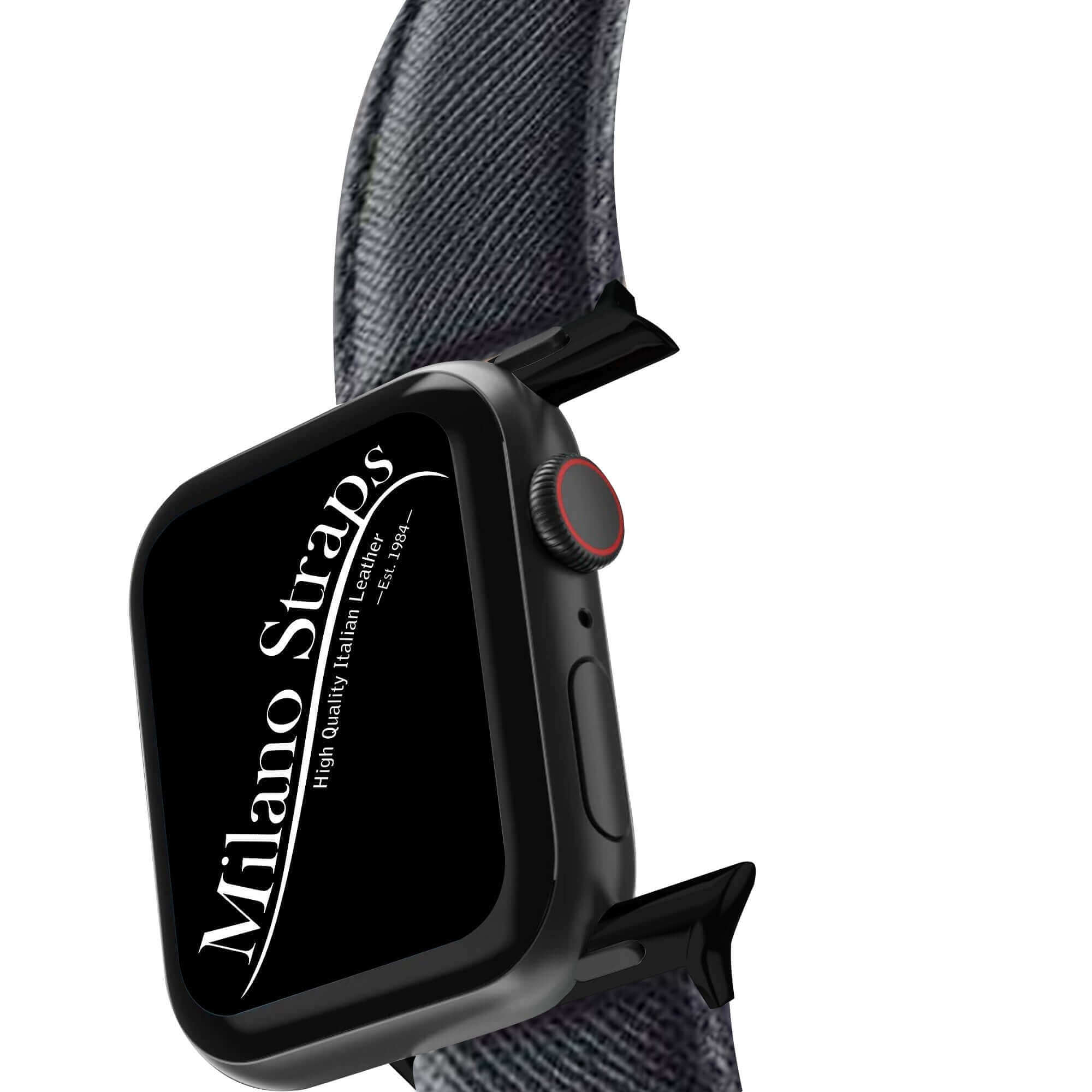 Cinturino Apple Watch in pelle saffiano nera 20-22mm cuciture ton sur ton Made in Italy — Milano Straps