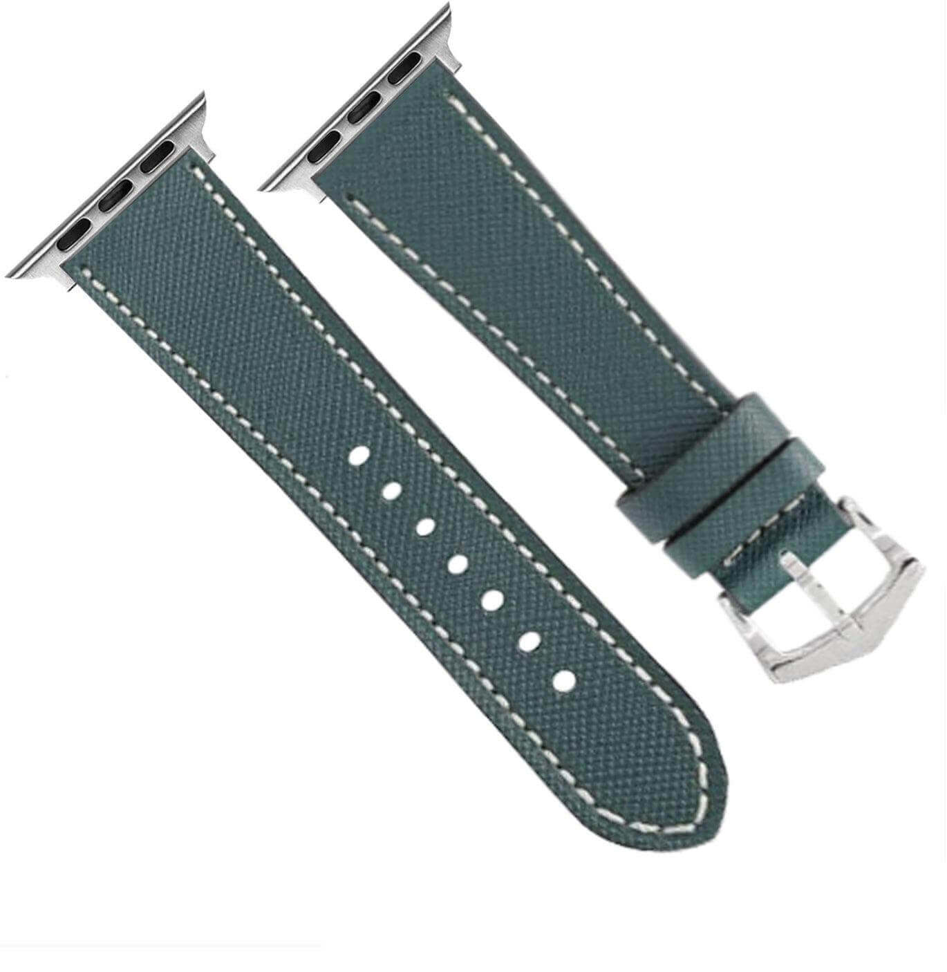 Apple Watch Leather Band ™ Green Saffiano Tone Stitches - Apple Watch Leather Straps- Milano Straps
