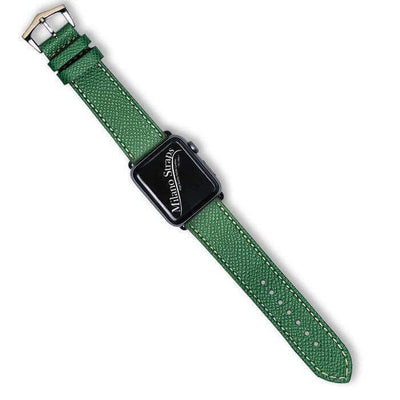 Cinturino Apple Watch in vitello martellato verde con cuciture ecru 20-22mm — Milano Straps