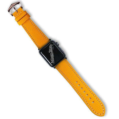 Cinturino Apple Watch in vitello martellato giallo con cuciture ecru 20mm fatto a mano in Italia — Milano Straps